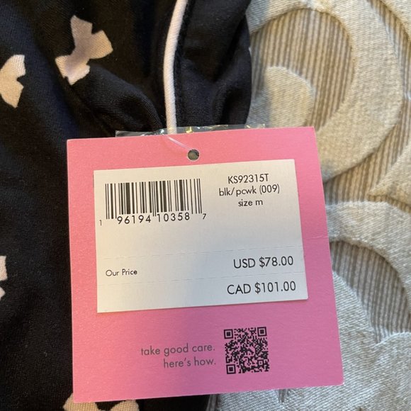 NWT Kate Spade Size Medium Pajama Set Top & Pants Black Pink Bow Print PJs - Picture 5 of 8